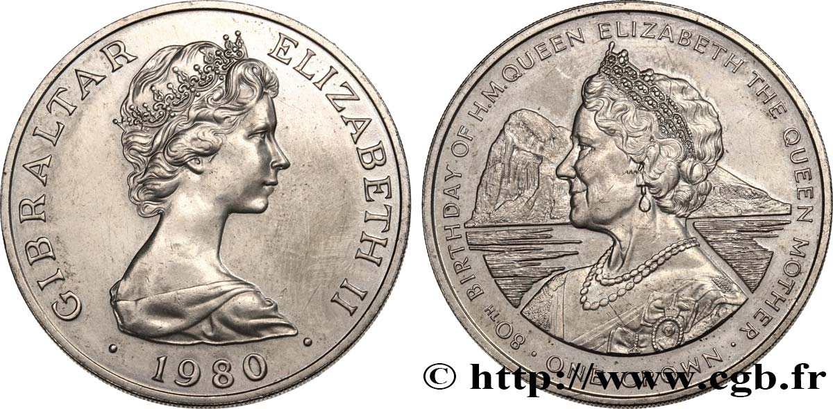 GIBILTERRA 1 Crown Elisabeth II / 80e anniversaire de la reine mère 1980  SPL 