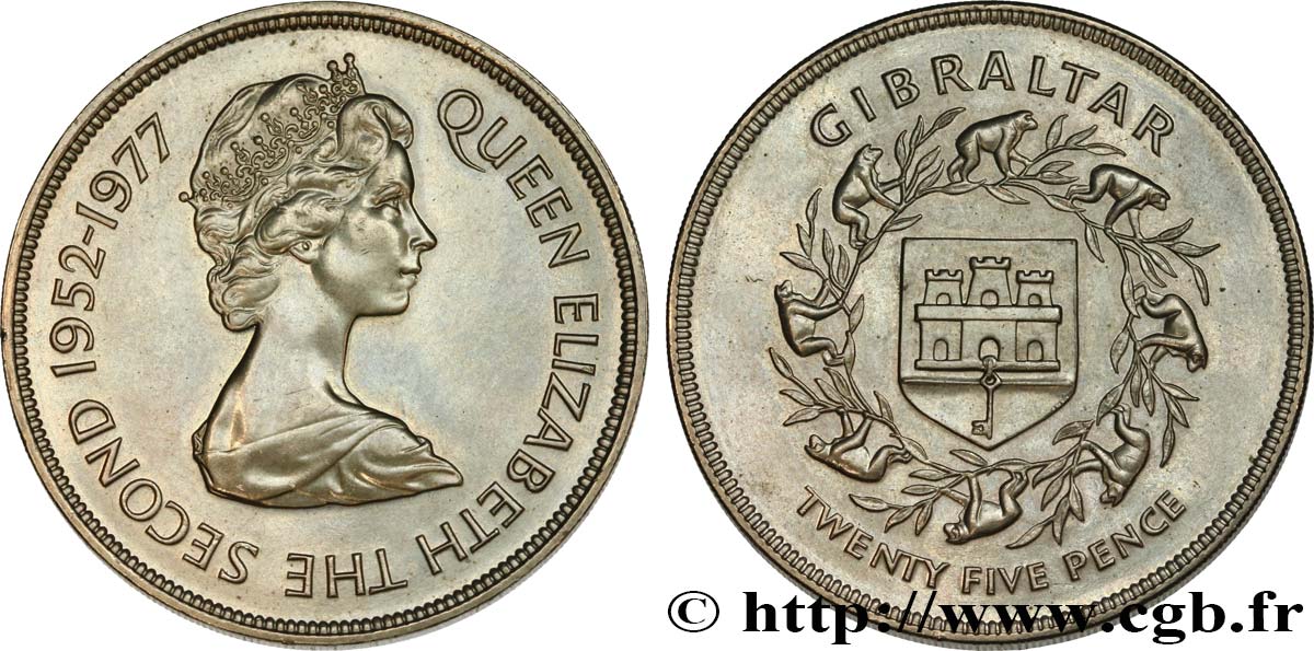 GIBRALTAR 25 Pence Elisabeth II / jubilé d’argent 1977  SUP 