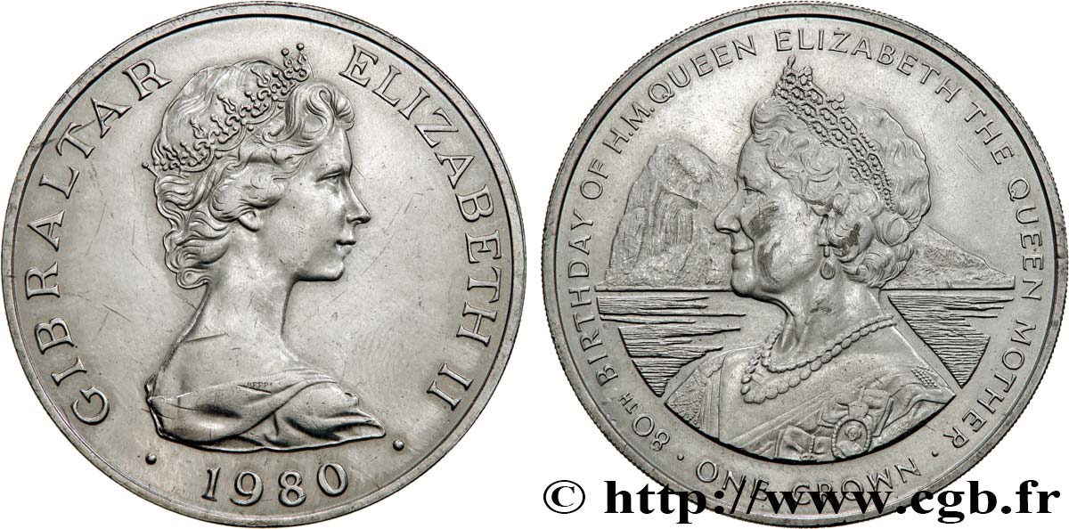 GIBRALTAR 1 Crown Elisabeth II / 80e anniversaire de la reine mère 1980  AU 
