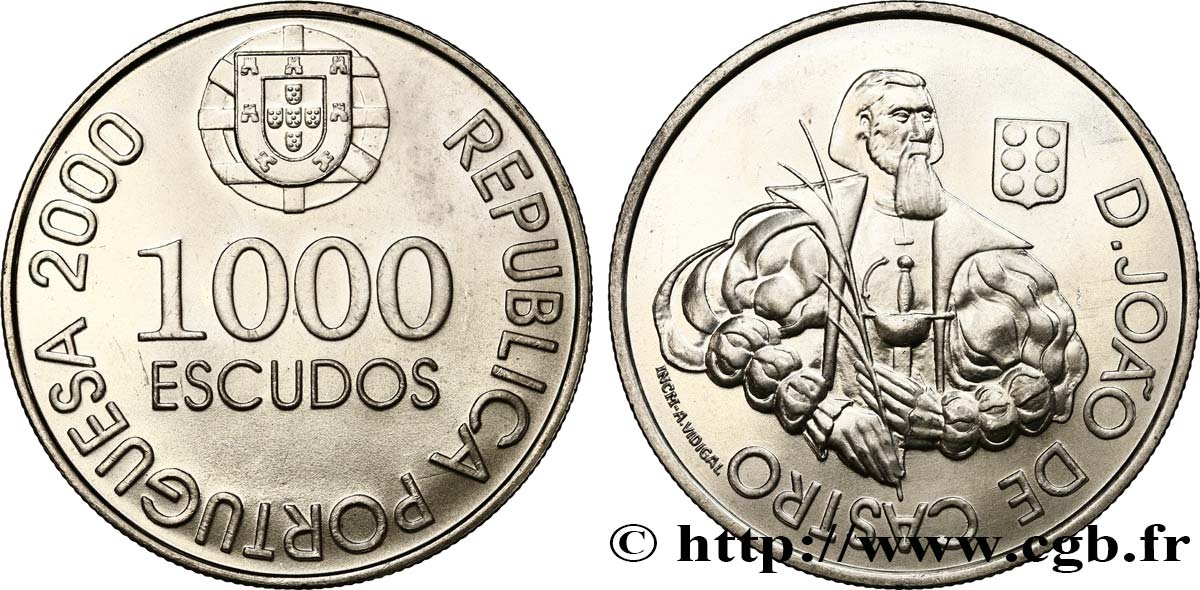 PORTOGALLO 1000 Escudos D. Joao de Castro, explorateur  de la mer Rouge et vice-roi des Indes  2000  MS 