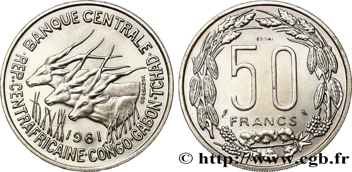 ÄQUATORIALAFRIKA Essai de 50 Francs antilopes 1961  fST 