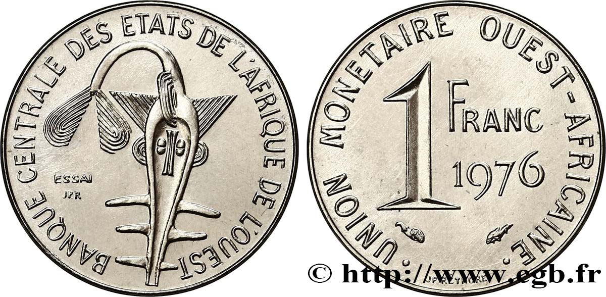 WEST AFRICAN STATES (BCEAO) Essai de 1 Franc masque 1976 Paris MS 
