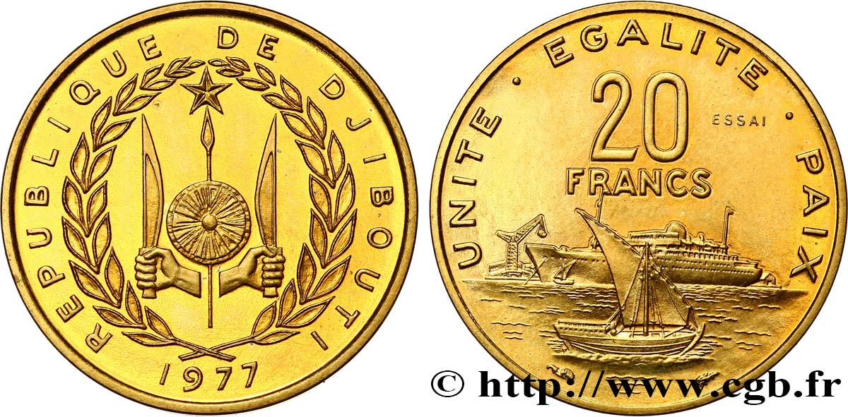 DJIBOUTI Essai de 20 Francs 1977 Paris SPL 