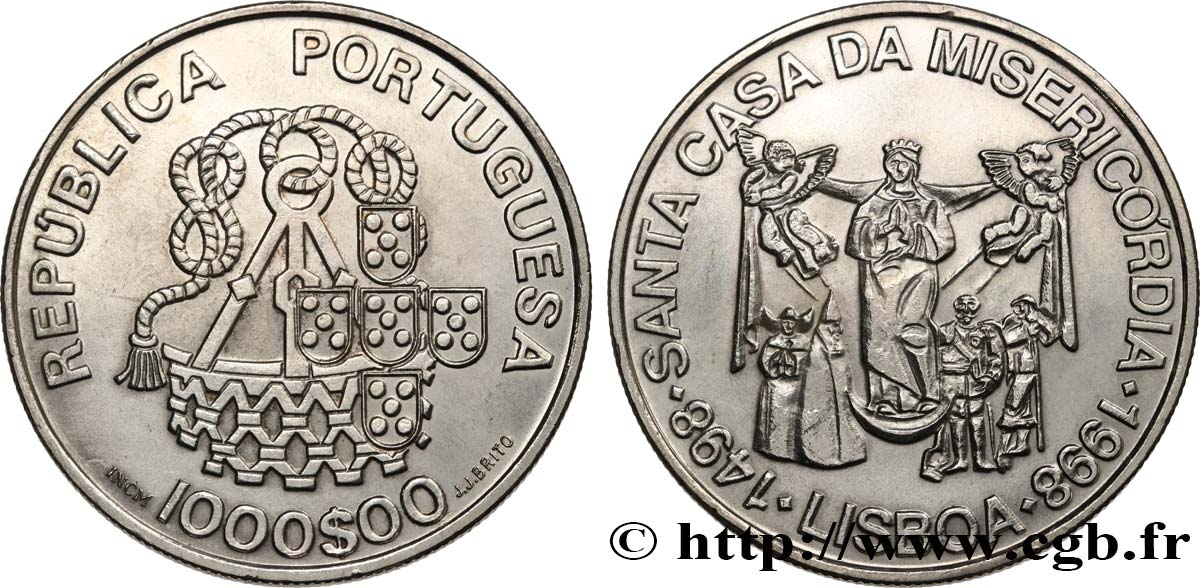 PORTOGALLO 1000 Escudos 400e anniversaire de la Santa Casa da Misericórdia de Lisbonne 1998  SPL 