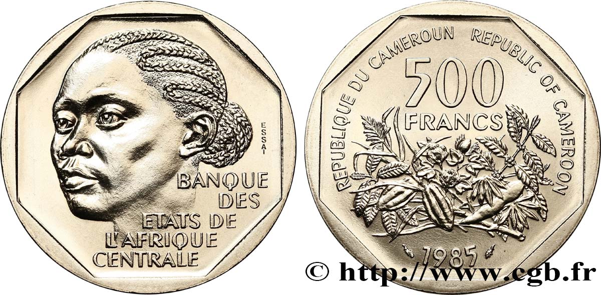 KAMERUN Essai de 500 Francs femme légende bilingue 1985 Paris fST 