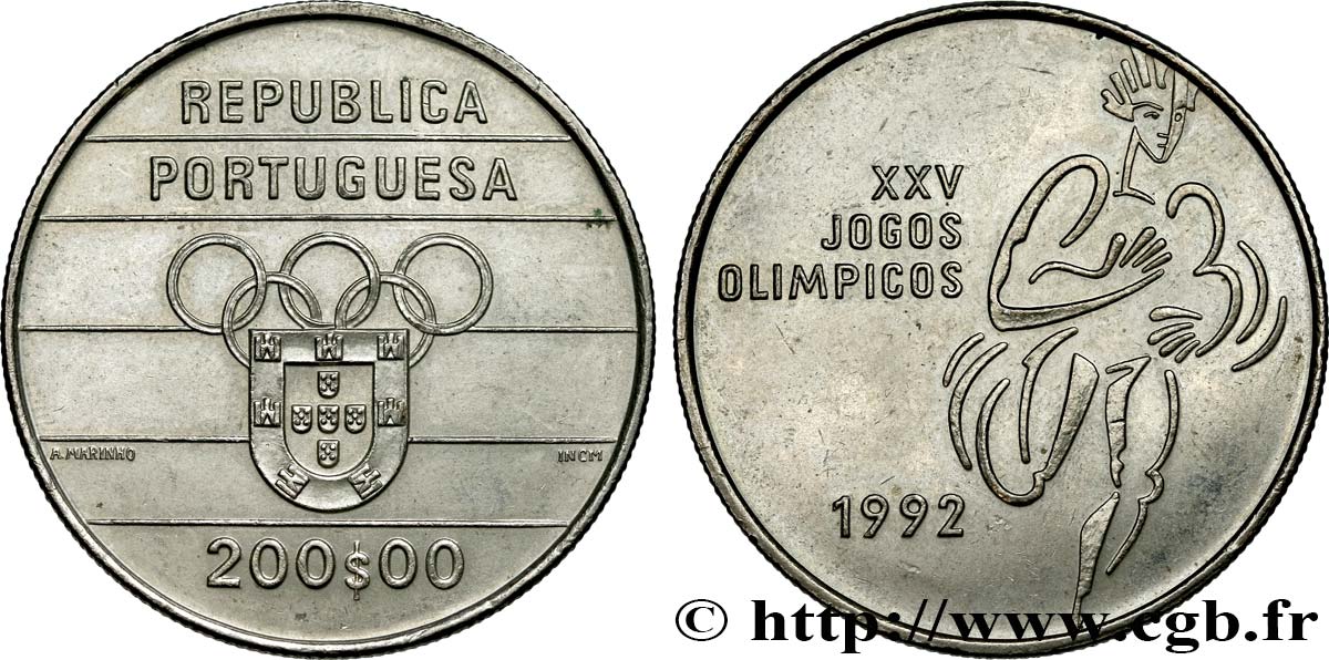 PORTUGAL 200 Escudos 25e Jeux Olympiques 1992  SUP 