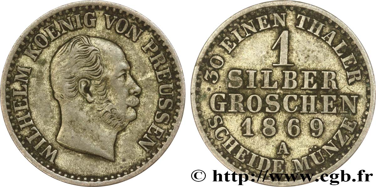 GERMANY - PRUSSIA 1 Silbergroschen Royaume de Prusse Guillaume Ier 1869 Berlin XF 