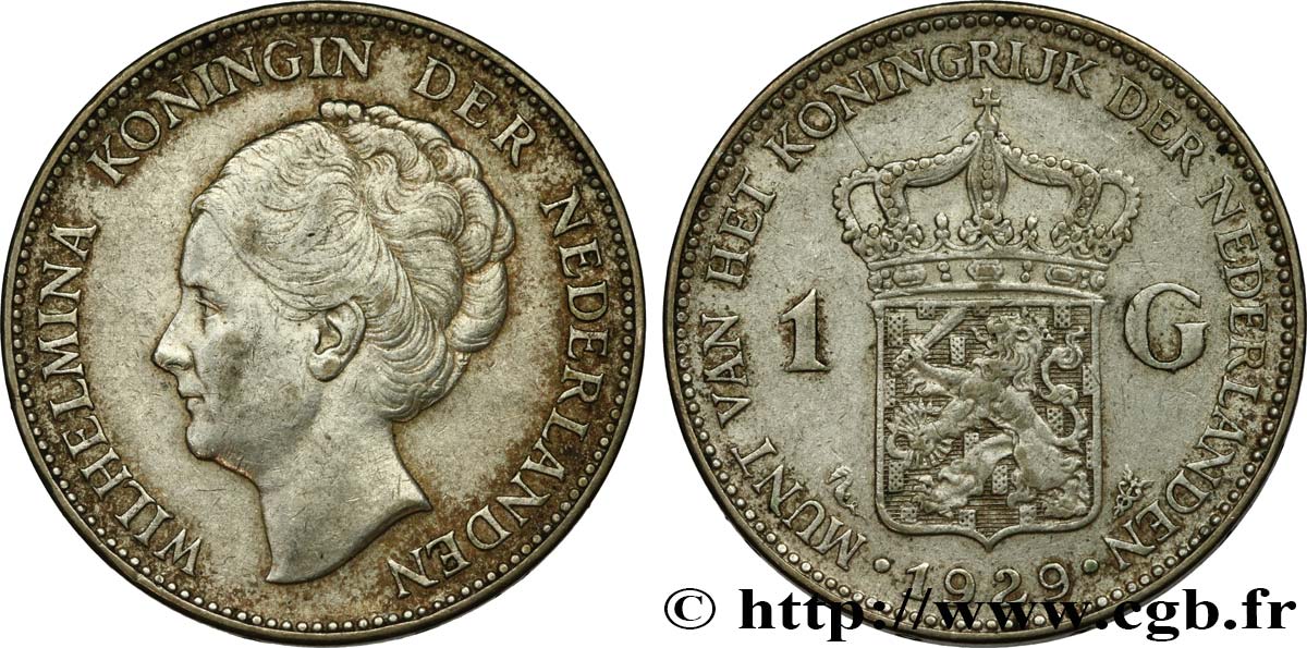 PAYS-BAS 1 Gulden Wilhelmina 1929  TTB 