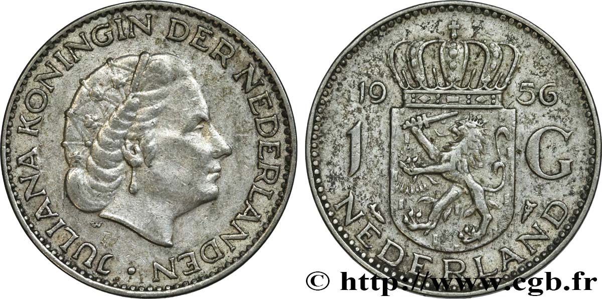 PAYS-BAS 1 Gulden Juliana 1956  TTB+ 