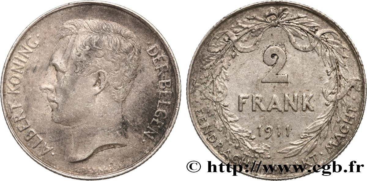 BELGIQUE 2 Frank (Francs) Albert Ier légende flamande 1911  TTB 