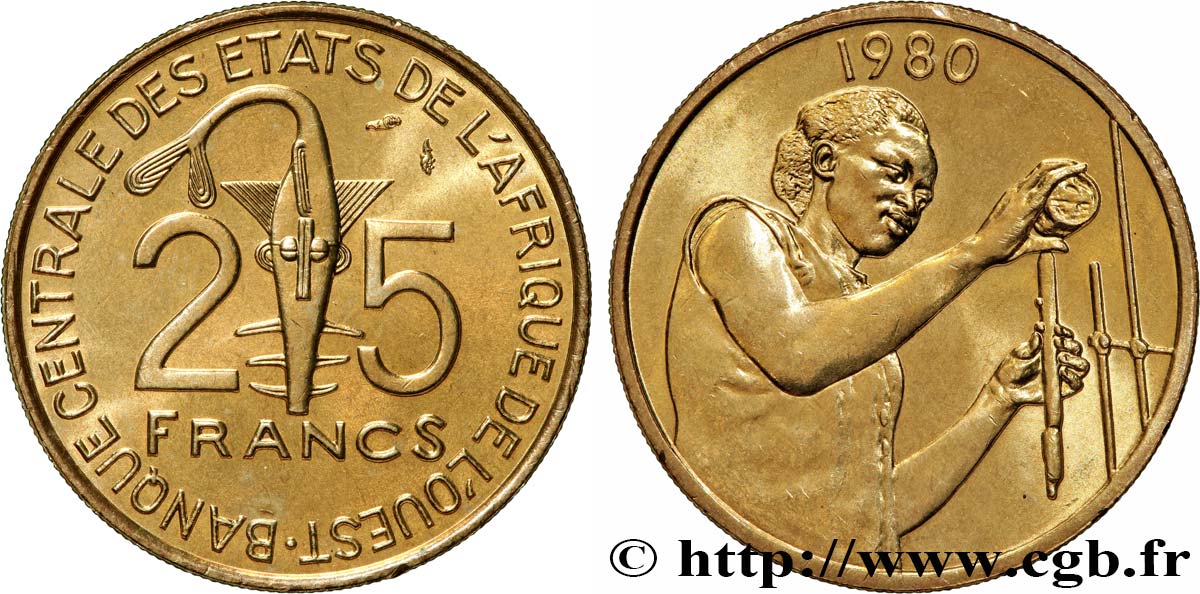 WESTAFRIKANISCHE LÄNDER 25 Francs BCEAO 1980 Paris fST 