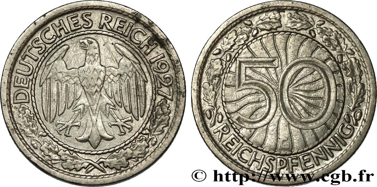 ALLEMAGNE 50 Reichspfennig 1927 Karlsruhe  SUP 