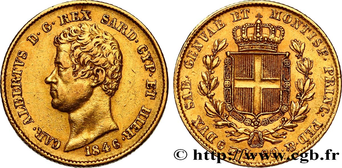 ITALIE - ROYAUME DE SARDAIGNE 20 Lire Charles-Albert 1846 Turin TTB/TTB+ 