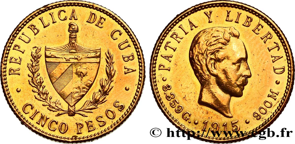 CUBA 5 Pesos 1915  TTB/TTB+ 