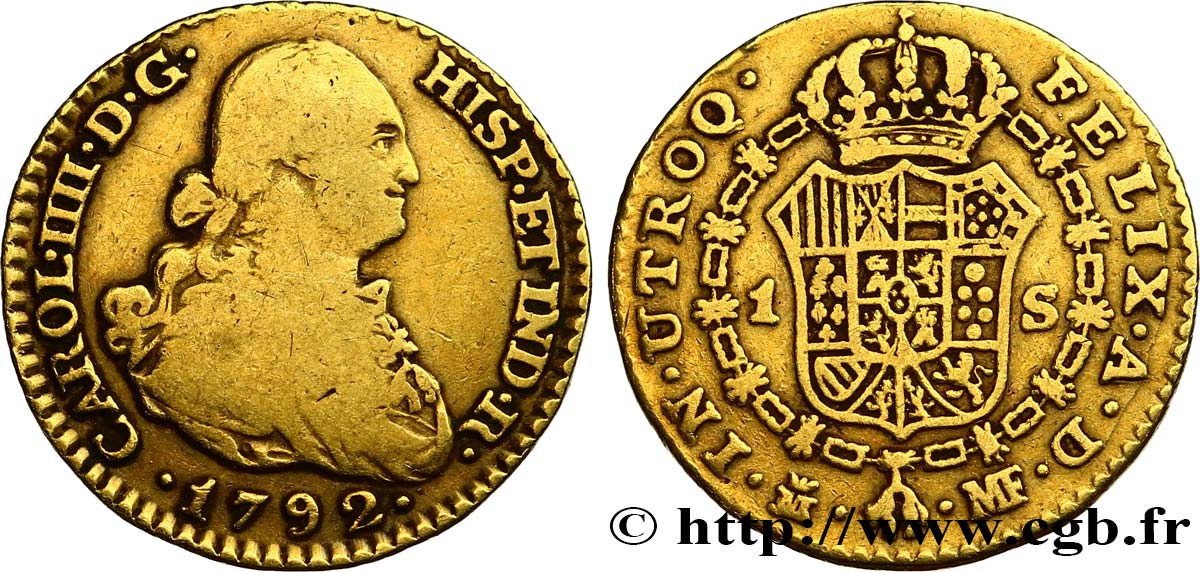 SPAIN 1 Escudo Charles IV 1792 Madrid VF 
