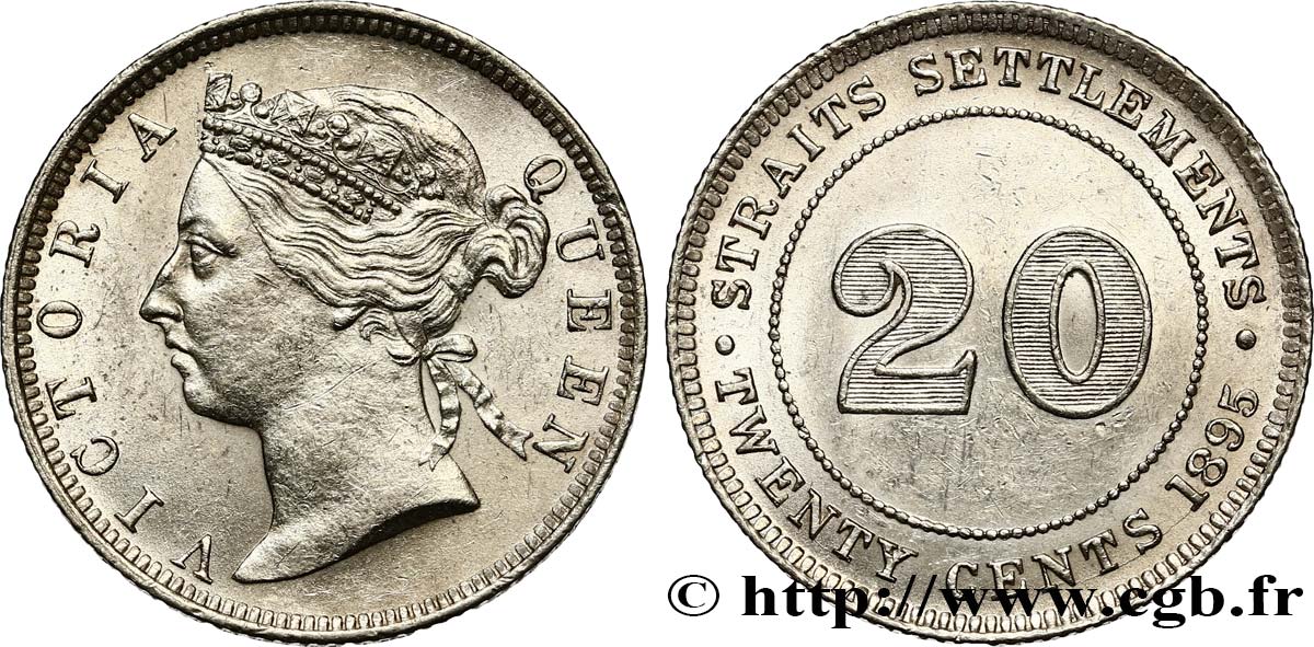 MALASIA - COLONIAS DEL ESTRECHO 20 Cents Victoria 1895  EBC 