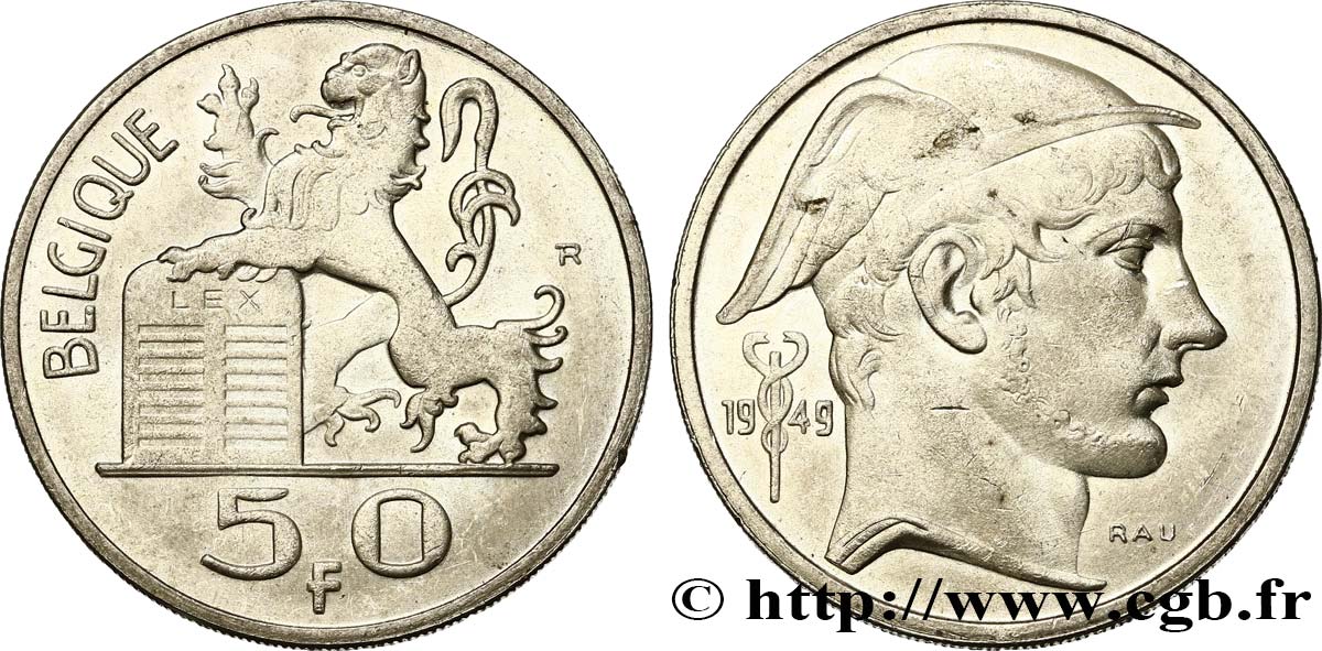 BÉLGICA 50 Francs Mercure, légende française 1949  EBC+ 