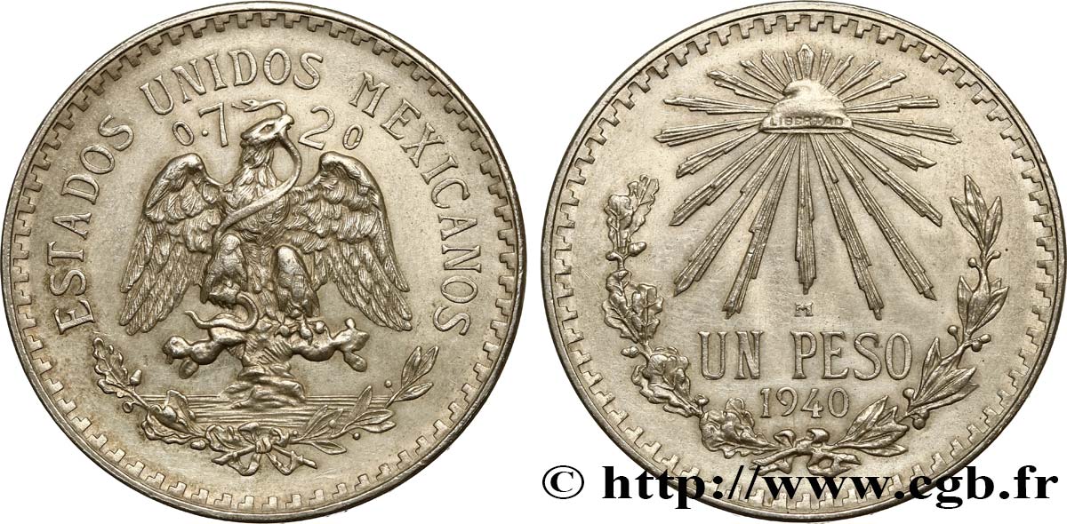 MEXICO 1 Peso 1940 Mexico AU 