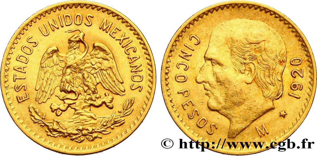 MEXIKO 5 Pesos Miguel Hidalgo 1920 Mexico fVZ 