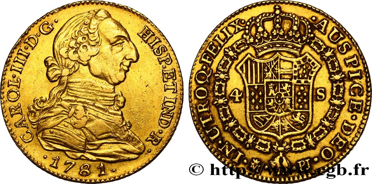 SPAIN - KINGDOM OF SPAIN - CHARLES IV 4 Escudos 1781 Madrid XF 
