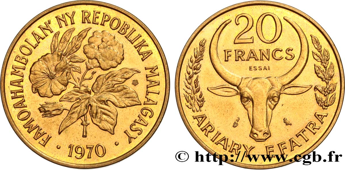 MADAGASCAR Essai de 20 Francs - 4 Ariary 1970 Paris SC 