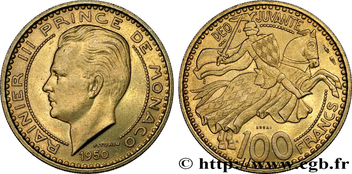 MONACO Essai de 100 Francs prince Rainier III 1950 Paris SPL 