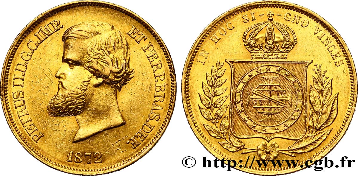 BRÉSIL - EMPIRE DU BRÉSIL - PIERRE II 10 000 Reis 1872 Rio de Janeiro MBC+/EBC 