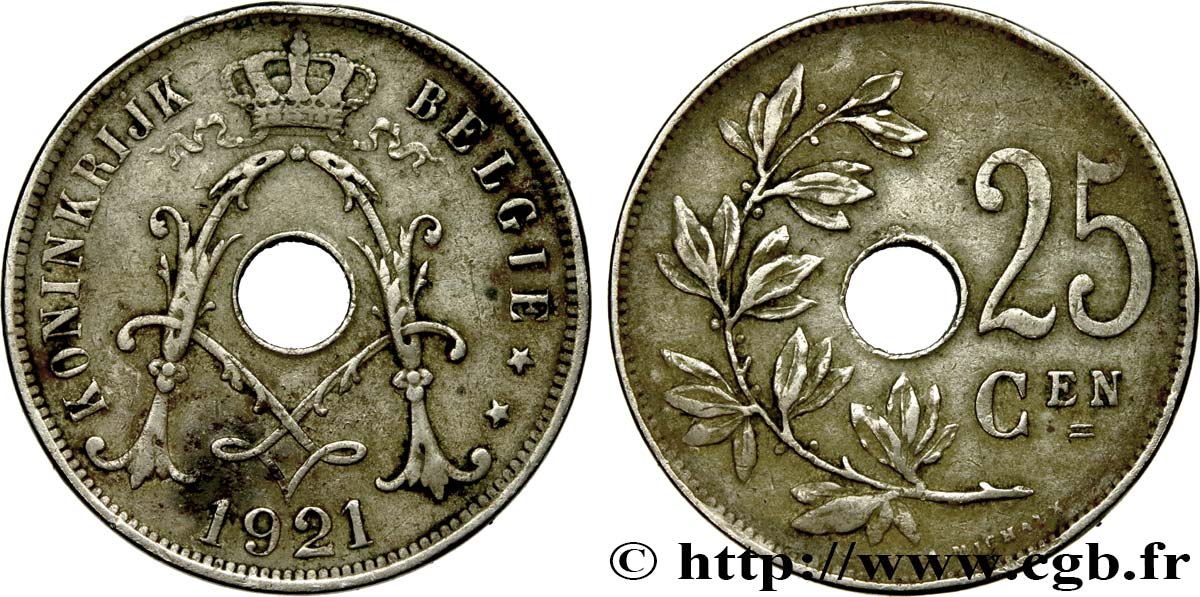 BELGIQUE 25 Centimes 1921  TTB 