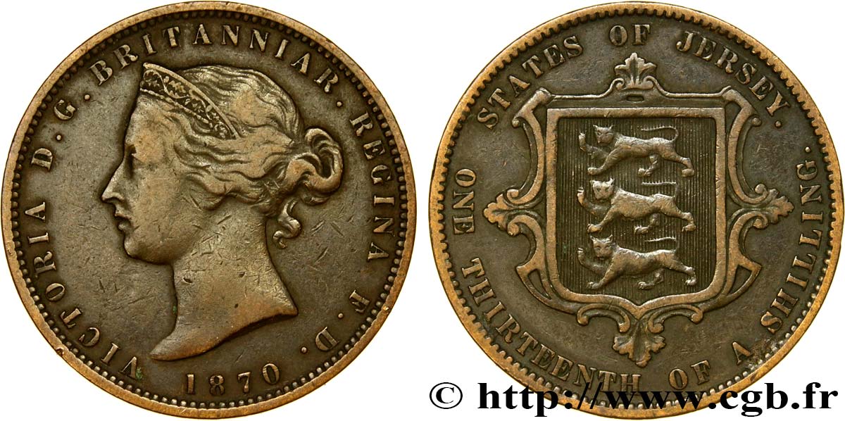 JERSEY 1/13 Shilling Victoria 1870  fSS 