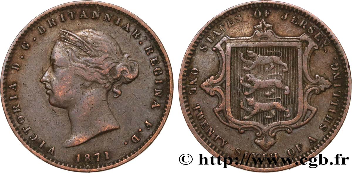 JERSEY 1/26 Shilling Victoria 1871  fSS 