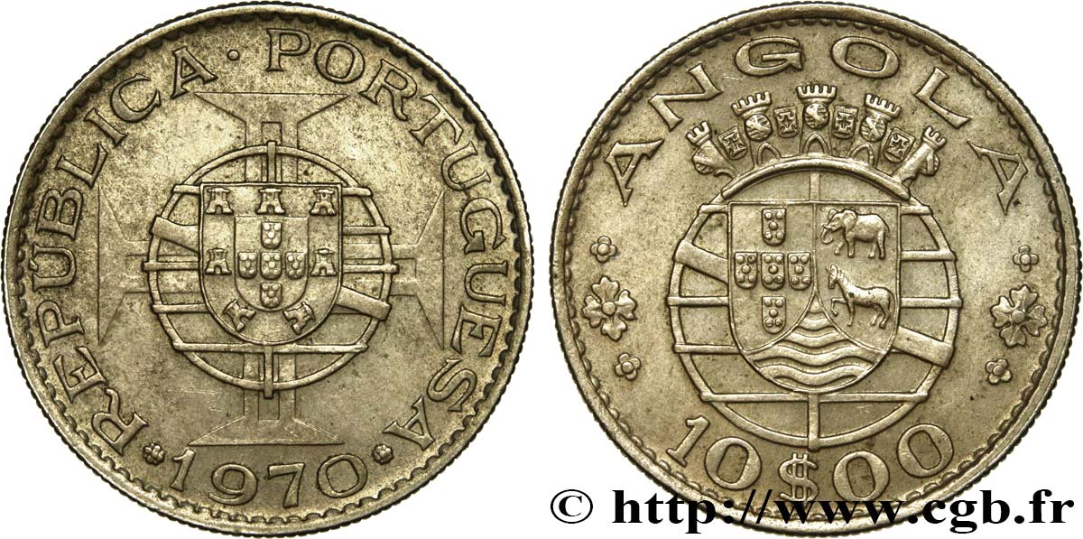 ANGOLA 10 Escudos emblème du Portugal 1970  AU 