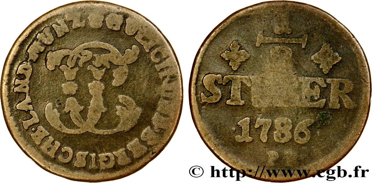 ALLEMAGNE - JULIERS-BERG 1/2 Stuber Duché de Jülich-Berg monogramme de Carl Théodore de Bavière 1786 Düsseldorf TB 