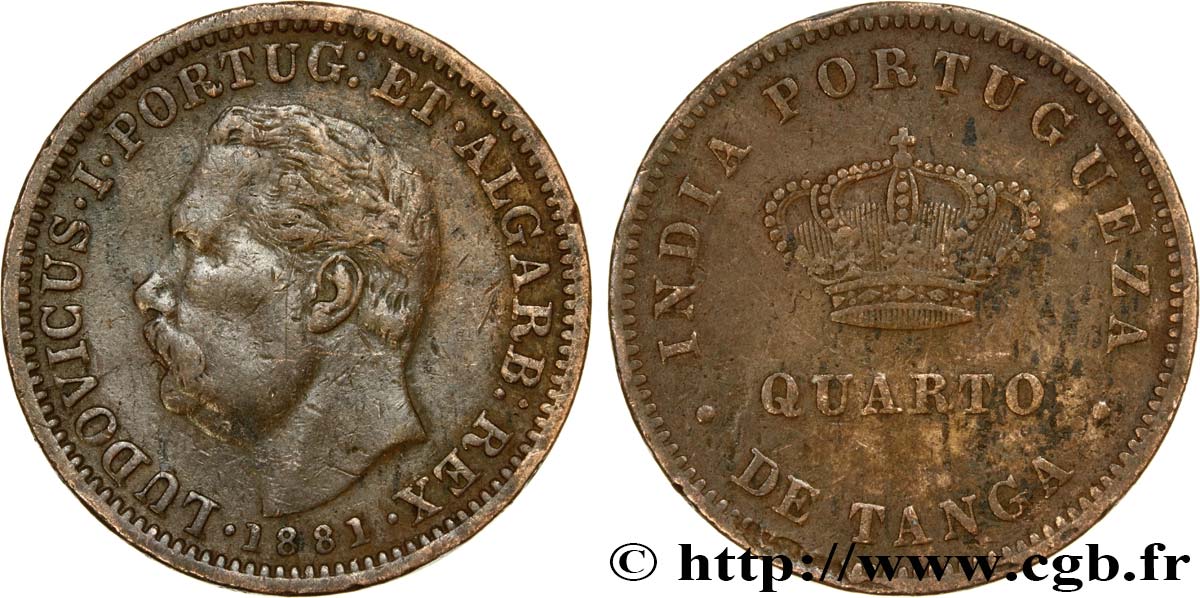 INDIA PORTOGHESE 1/4 Tanga Louis Ier 1881  BB 