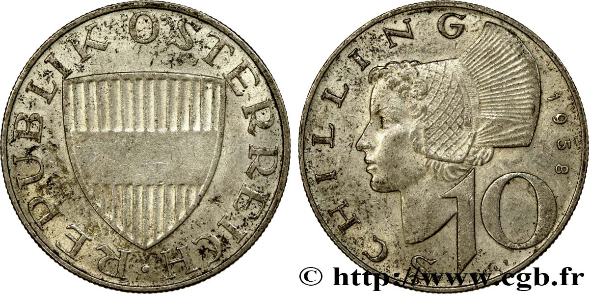 ÖSTERREICH 10 Schilling 1958  VZ 