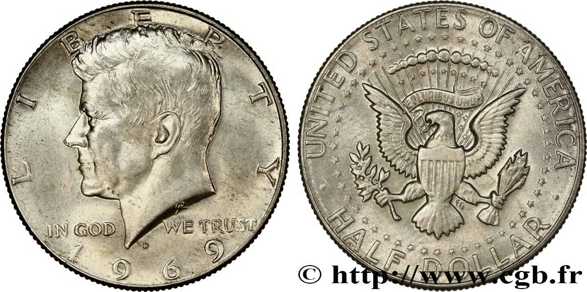 UNITED STATES OF AMERICA 1/2 Dollar Kennedy 1969 Denver AU 
