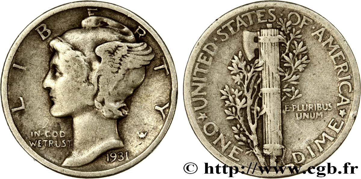 VEREINIGTE STAATEN VON AMERIKA 1 Dime Mercury 1931 Philadelphie SS 