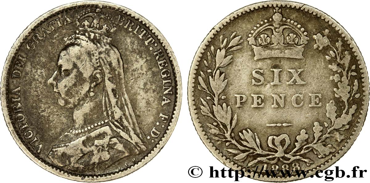 VEREINIGTEN KÖNIGREICH 6 Pence Victoria buste du jubilé 1888  fSS/fVZ 