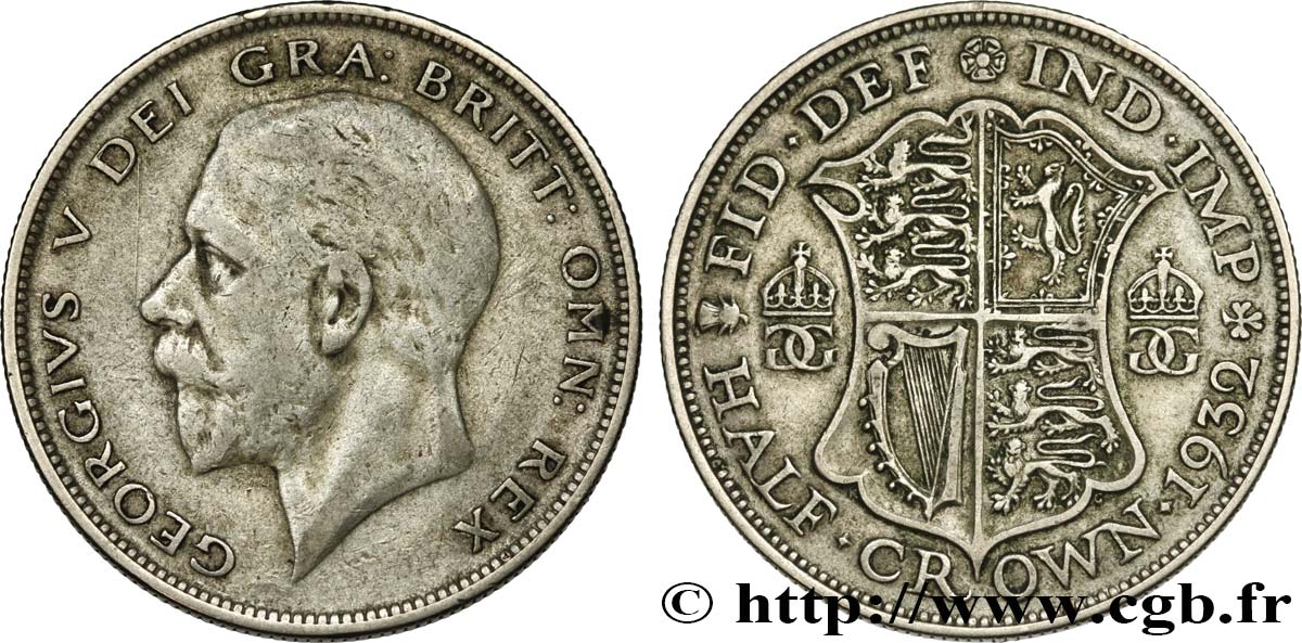 REINO UNIDO 1/2 Crown Georges V / blason 1932  BC+ 