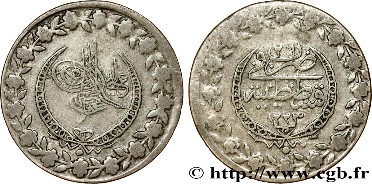 TURKEY 100 Para frappe au nom de Mahmud II AH1223 an 26 1832 Constantinople VF 