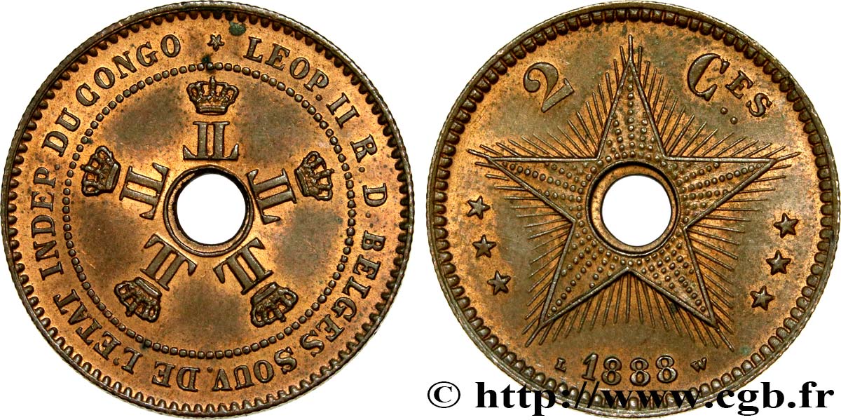 BELGIO - STATO LIBERO DEL CONGO 2 Centimes 1888  SPL 