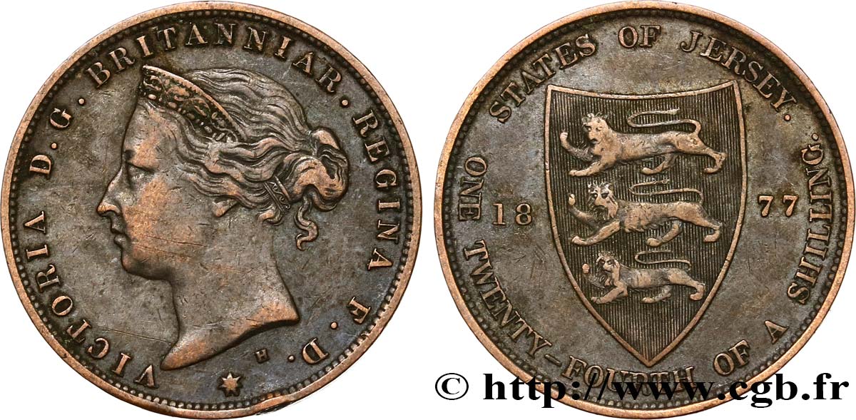 JERSEY 1/24 Shilling Reine Victoria 1877 Heaton BB 