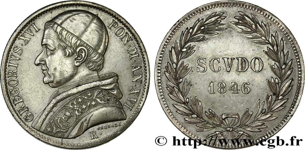 VATICAN AND PAPAL STATES Scudo Grégoire XVI an XVI 1846 Rome AU 