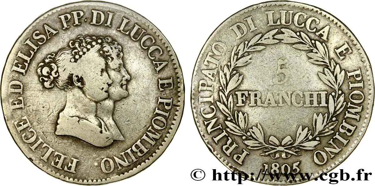 ITALY - LUCCA AND PIOMBINO 5 Franchi - Moyens bustes 1805 Florence VF 