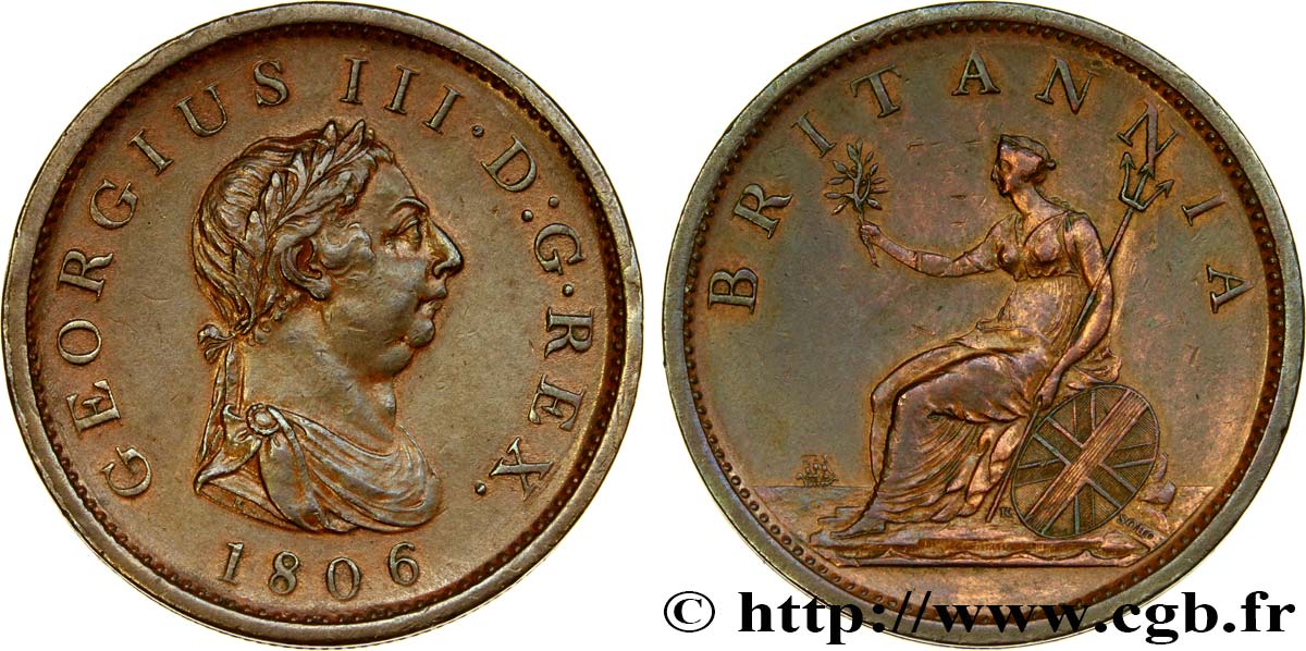 ROYAUME-UNI 1 Penny Georges III tête laurée 1806 Soho SUP 