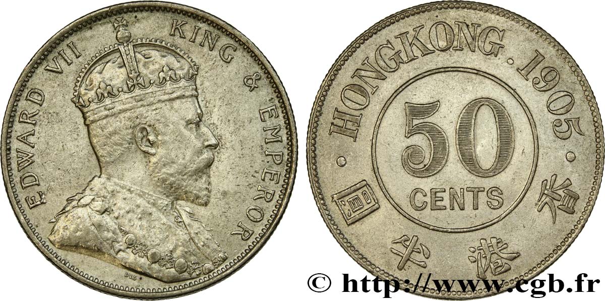 HONG KONG 50 Cents Edouard VII 1905  AU/AU 