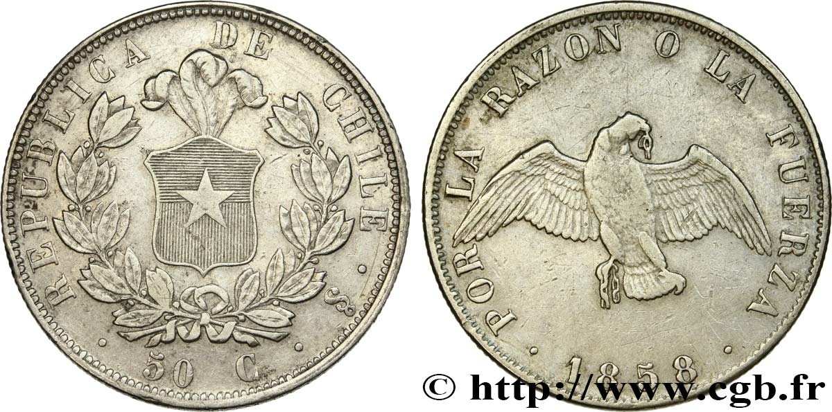 CHILI 50 Centavos 1858 Santiago TTB 