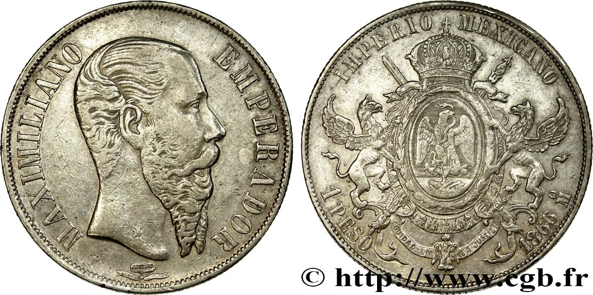 MEXIQUE 1 Peso Empereur Maximilien 1866 Mexico TTB 