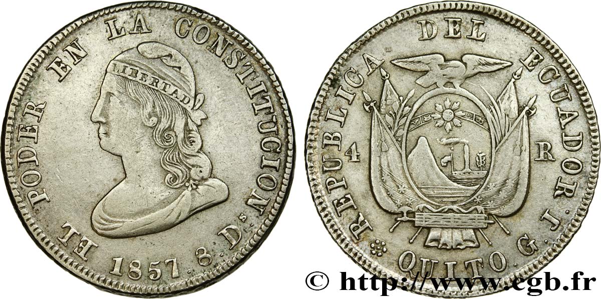 ÉQUATEUR 4 Reales 1857 Quito TTB 