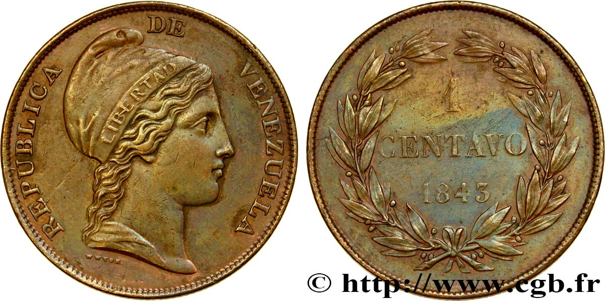 VENEZUELA 1 Centavo 1843 Londres TTB+ 