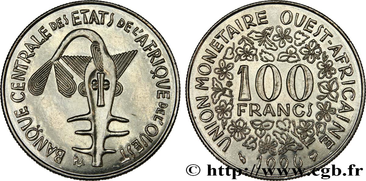 WESTAFRIKANISCHE LÄNDER 100 Francs BCEAO masque 1996 Paris fST 
